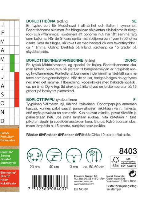 Borlottibønne 'Borlotto lingua di fuoco nano' økologisk 